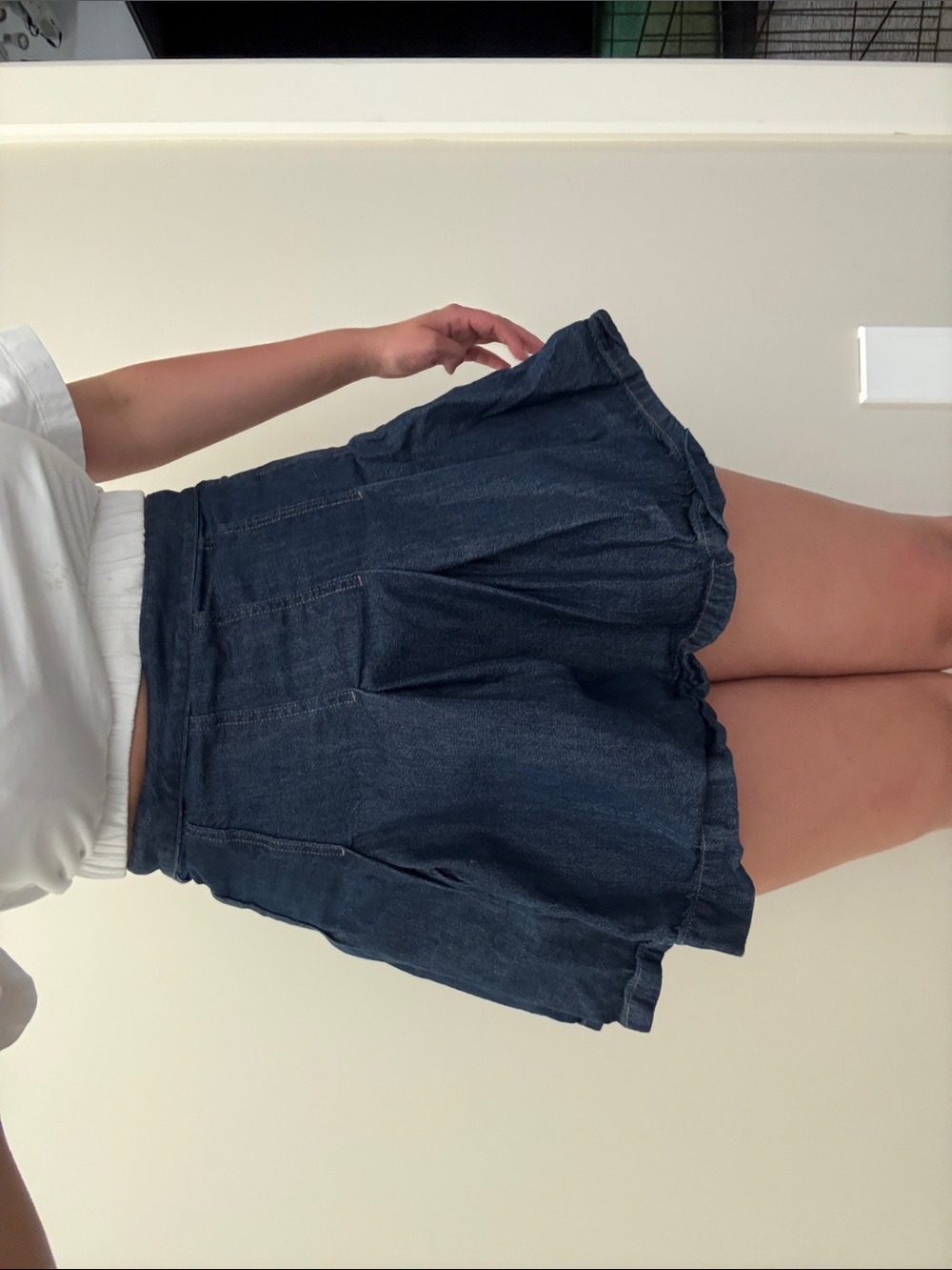 Aritzia Dark Blue Denim Ruffle-Hem Skort